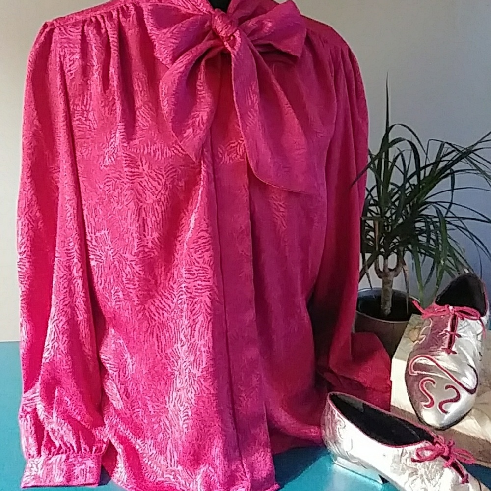 Fuchsia vintage bow tie blouse